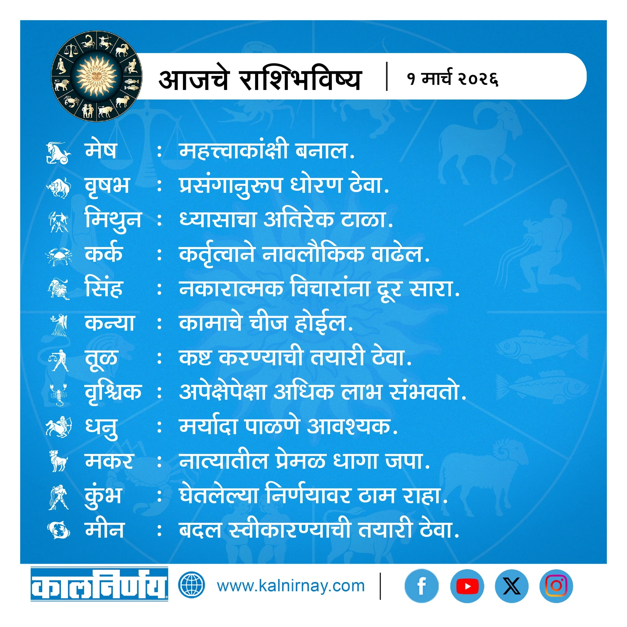 Kalnirnay 2026 today horoscope